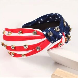American Flag Rhinestone Headband, Patriotic, Red, White & Blue, NEW